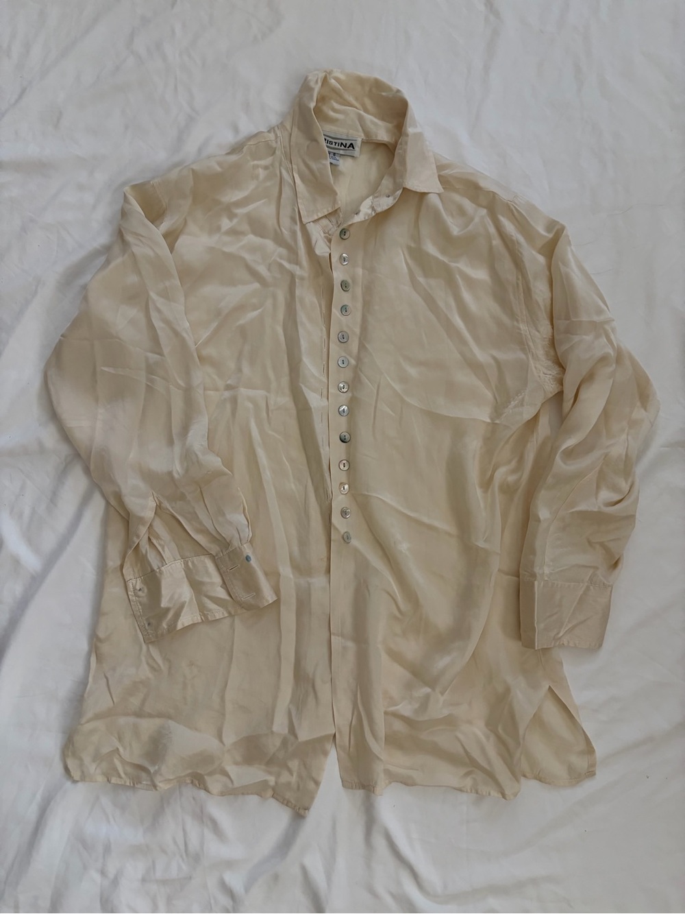 Vintage Christina Silk Sheer Cream Button-Up Shirt